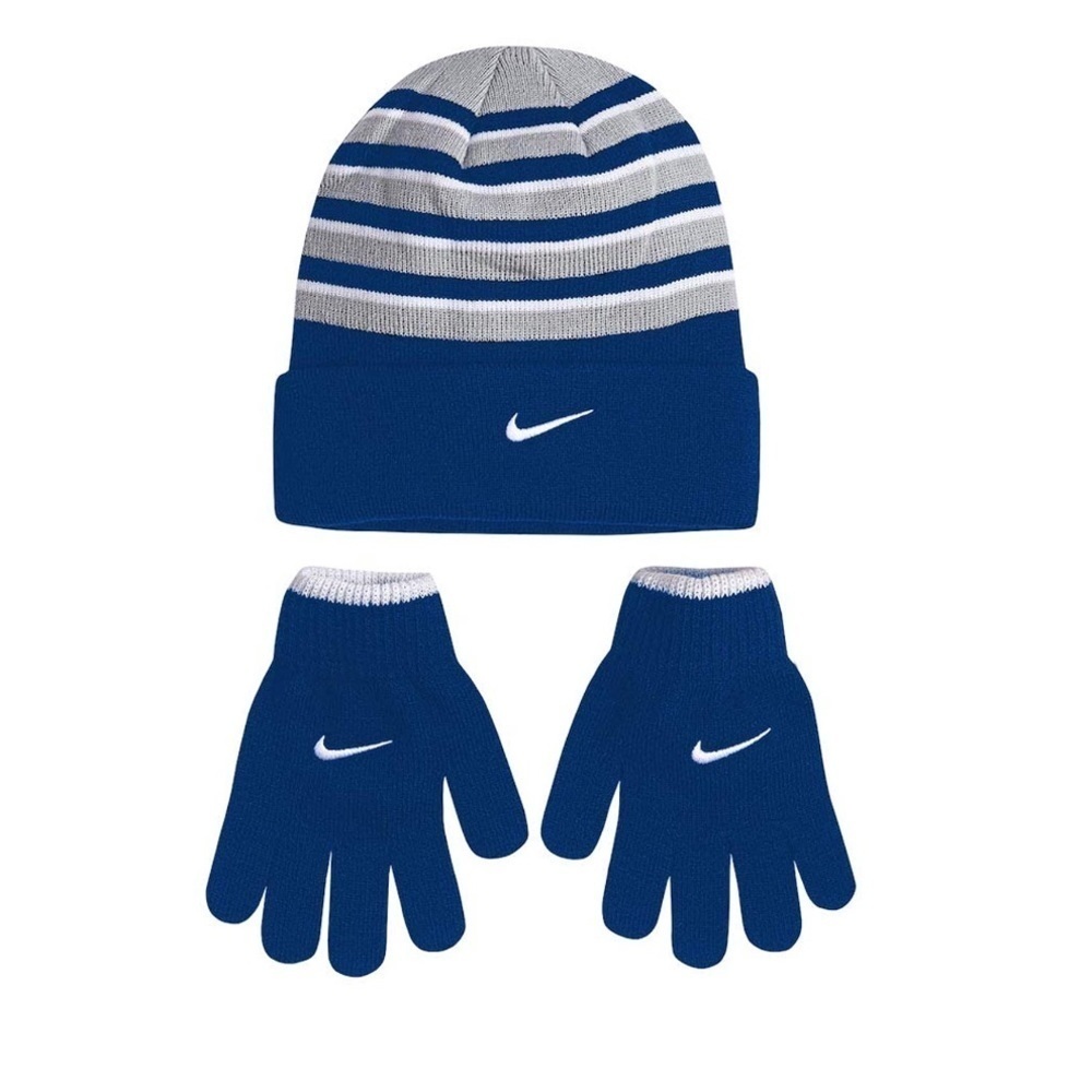 New Nike 2 Piece Boys Beanie Hat & Gloves Set